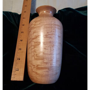 Artist Signed Solid wood 9 in Burled ?? has glass tube 4 flowers HEAVY well made